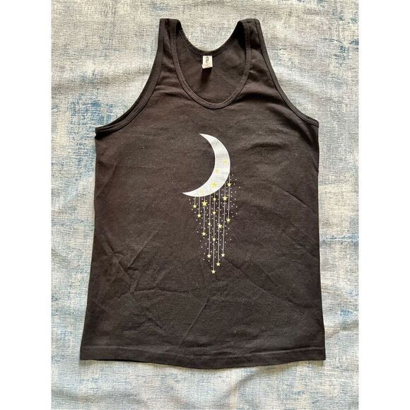 Cosmic Clothing Black Falling Stars Moon Tank Top Unisex Medium - Picture 1 of 5